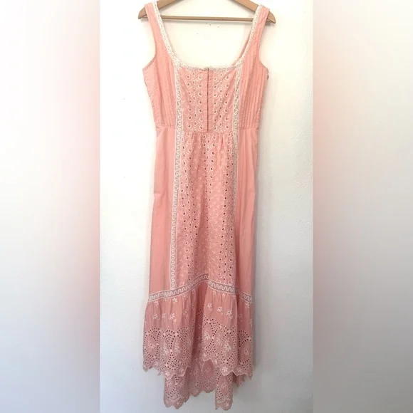 Love Shack Fancy Alwyn Eyelet Bubble Gum Pink Maxi Dress Embroidered Size 6 - Picture 15 of 15